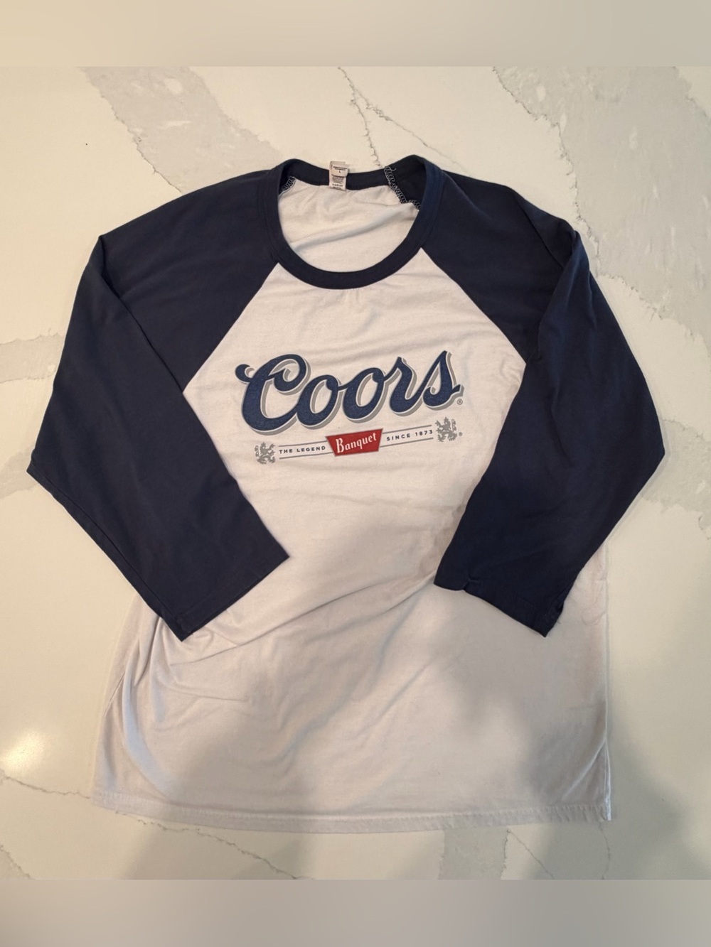 Coors Banquet Navy & White Raglan Short 3/4 Sleeve Tee